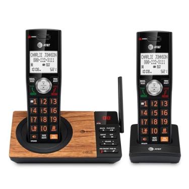 Imagem de AT&T CL82267 DECT 6.0 2 telefones sem fio para casa com secretária eletrônica, bloqueio de chamadas, anunciador de identificação de chamadas, interfone e longo alcance, acabamento em grão preto e madeira