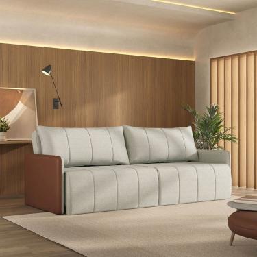 Imagem de Sofá Cama Retrátil e Reclinável 4 Lugares 250cm Jequitibá Cabecasa Madeiramadeira Caramelo/Bege