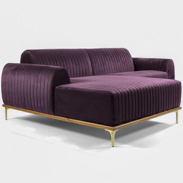 Imagem de Sofá Molino 3 Lugares 230cm Chaise Direito Pés Gold Veludo Roxo - Next