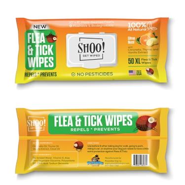 Imagem de Toalhetes de pulgas e carrapatos para cães | Proteção conveniente e fácil em movimento | À base de plantas, óleos naturais, sem produtos químicos | Repele e previne | 50 lenços XL | (Citrus Burst)