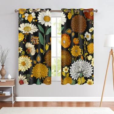 Imagem de Cortinas blecaute florais pretas boho para quarto, vintage, boêmia, flor tropical, meados do século, primavera, verão, botânica, cortinas de cozinha, para sala de estar, ilhós, escurecimento de quarto