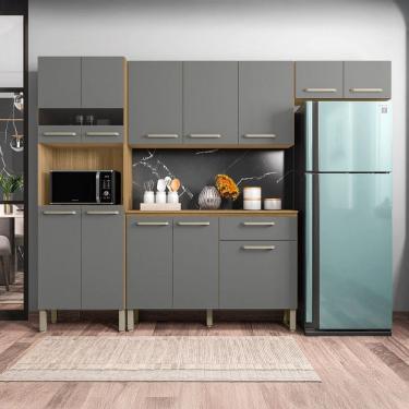 Imagem de Armário de Cozinha com Balcão Boreal 12 Portas 1 Gaveta com Vidro Freijó/Gris - Pnr Móveis