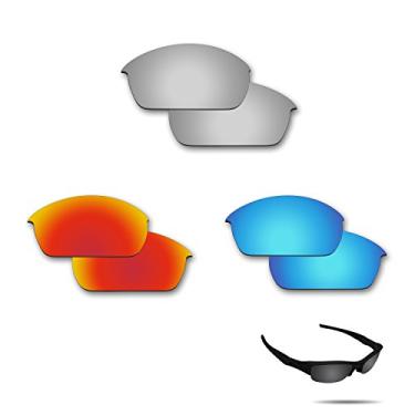 Imagem de Fiskr Lentes polarizadas de substituição para óculos de sol Oakley Flak Jacket (OO9008) com resistência a impactos, proteção contra raios UV e proteção multifuncional (prata, vermelho e azul)