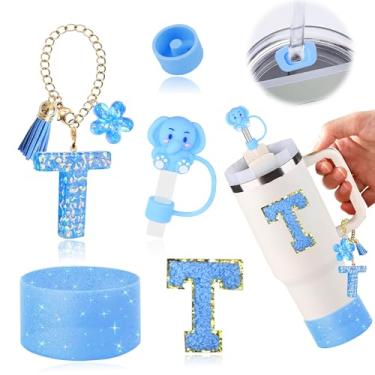 Imagem de AiScrofa Conjunto de acessórios de copo para copo stanley de 850 g 1134 g com alça, incluindo pingentes de iniciais, tampa de palha, bota, adesivo, tampa de silicone à prova de derramamento, decoração