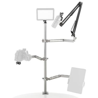 Imagem de AMBITFUL Braço boom de transmissão ao vivo, suporte para câmera de mesa, suporte de webcam, suporte de microfone, suporte de laptop para webcam, câmera, laptop, luz de LED, podcast