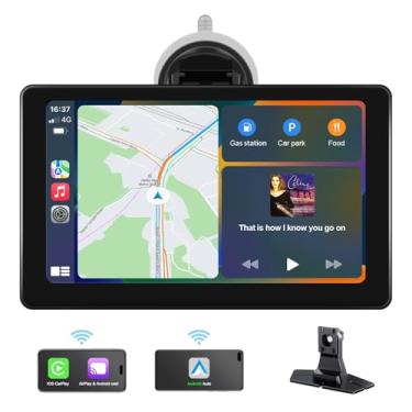Imagem de VEKOOTO Tela sensível ao toque HD de 9 polegadas, estéreo portátil para carro, tela veicular sem fio, reprodutores de vídeo aéreos com Apple Carplay e Android Auto, navegação GPS, AirPlay, controle de