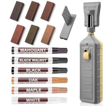 Imagem de Kit de reparo de piso laminado com caneta térmica, kit de reparo de móveis de piso de linóleo 6 cores vinil de madeira de cera dura retoque marcador capa de marcador, arranhões, manchas, rachaduras
