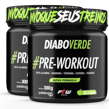 Imagem de Kit 2x - FTW Pré-Treino Diabo Verde - Energia Extrema, Força e Foco - Potência Hardcore com Cafeína, Beta-Alanina - Para Treinos Intensos - Pote 300g (2 Potes, Maça Verde)