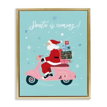 Imagem de Stupell Industries Santa on Moped Scooter Moldura Dourada Tela Flutuante Arte Design de Parede por Be Ni La, 17 x 21