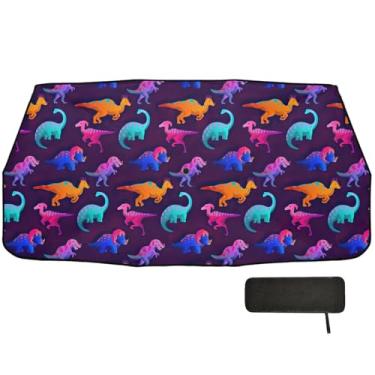 Imagem de Para-sol de carro de dinossauro neon para para-brisa protetor solar de bloqueio UV para carro 147 x 75 cm guarda-chuva de para-brisa