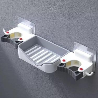 Imagem de Suporte de Parede para Vassoura, Rodo e Sabonete, Branco e Cinza, 29 x 6 x 3,5 cm
