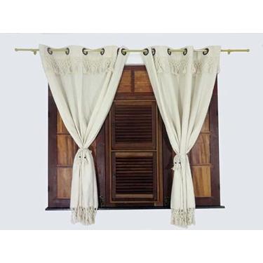 Imagem de Cortina Para Janela Tecido 100% Algodão 2 Folhas 1,80x2,60 COR BEGE (CRÚ)