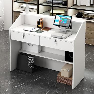 Imagem de Balcão da recepção balcão recepção da recepção com gaveta de trava e prateleiras abertas balcão de varejo para lojas de lojas de salão de salão de lobby, branco, branco, 100 cm