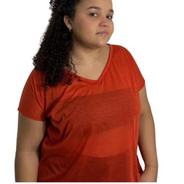 Imagem de Camiseta Básica Plus Size Malha Algodão - Le Julie, Laranja, G2