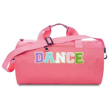 Imagem de Bolsa de balé de dança de tamanho grande para meninas, dança, ginástica, torcida, infantil, com letras de chenille, leve, espaçosa, esportiva, academia, natação, 40 cm C x 23 cm L x 23 cm (Arosa