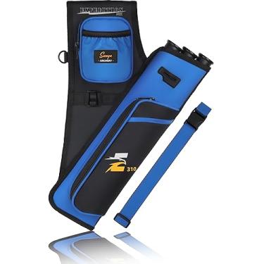 Imagem de SUNYA Aljava de quadril para flechas. Inclui suporte de flecha de 3 tubos, bolsos de acessórios e cinto. Adequado para prática de arco composto e recurvo. (Azul V2)