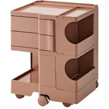 Imagem de Carrinho de armazenamento de utilidade multiuso, material de ABS, gaveta rotativa, 360 ° de roda colorida, lanches e bebidas armazenamento para sala de estar ou quarto, marrom, 43,5x39x74.5c