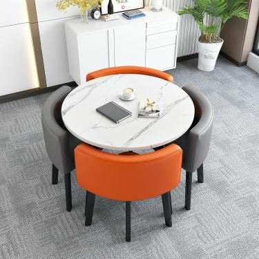 Imagem de Mesa de jantar moderna para 4 pessoas, conjunto de cadeira de conferência, mesa de jantar com mesa de jantar brilhante móveis de sala