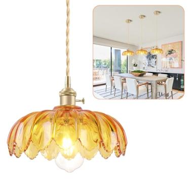 Imagem de OURIFU Luminárias Pendentes Para Ilha De Cozinha, Luminária Nórdica E26 10,3" Em Vidro Âmbar, Estilo Vintage, Pequena, Suspensa Sobre A Mesa Jantar Quarto, Bar, Pia, Com Certificação Ul