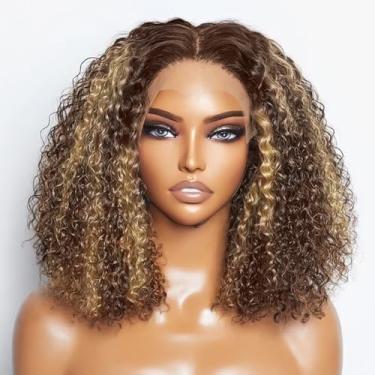 Imagem de Jessicahair Jessica Hair Highlight Ombré Lace Front Wig Humana 13X6 Hd Perucas Para Mulheres 180% Densidade Cacheada Sem Cola 4/27 Colorida Pré-Selecionada Linha Do Cabelo Natural Com De Bebê (12")