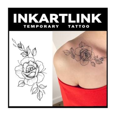 Imagem de INKARTLINK 2 Folhas De Tatuagens Semipermanentes Grandes, Desenhos Artísticos Temporários Para Adultos, À Prova D'Água, Realistas, Sem Adesivo, Reflexivas, Duram 1 A Semanas (Flor)