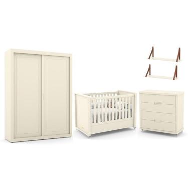 Imagem de Dormitório Tutto New 2 Portas, Cômoda, Berço Off White E Prateleiras - Matic Móveis Off White