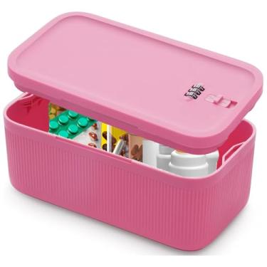 Imagem de Caixa de bloqueio de medicamentos, pequena caixa de armazenamento com código de combinação para telefone, seguro para remédios, alimentos, casa, geladeira, escritório, itens pessoais, viagem, presente