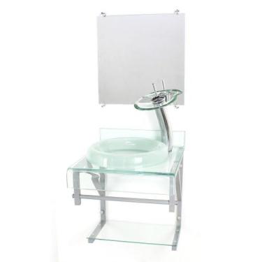 Imagem de Gabinete de vidro 40cm para banheiro curvado duplo pc cuba chapéu com 