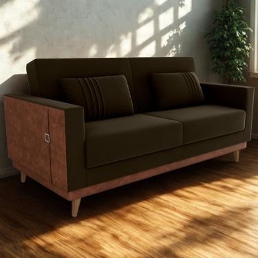 Imagem de Sofa Cama 2 Lugares 203 cm Veludo Maserati Marrom Corino Whisk Milani Store