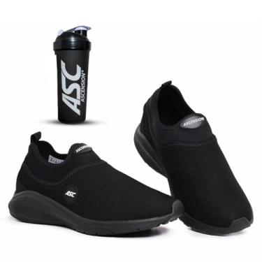Imagem de Tênis Ortopédico Unissex Tipo Meia Ascension + Coqueteleira Preto e Branco| Calce Fácil, Leve, Confortável – Ideal para Caminhada, Academia e Uso Diário (All Black, BR, Adulto, Numérico, 39)