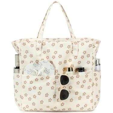 Imagem de Sacola de praia para piscina feminina grande bolsa de ginástica com compartimento molhado para viagens de fim de semana à prova d'água, Flor marrom, X-Large