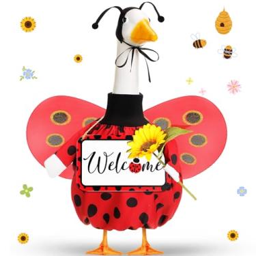 Imagem de Mindsoft 2 peças de roupa de ganso de alpendre de abelha de primavera com placa de madeira doce como pode abelha com asas de girassol para estátua de ganso de plástico de cimento de 58 cm para