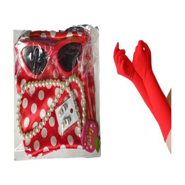 Imagem de Kit Fantasia Anos 50 60 Lenço Óculos Brinco Colar Luva Festa