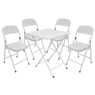 Imagem de Conjunto Mesa C/ 4 Cadeiras Dobráveis Bar Restaurante Aço (Branco)