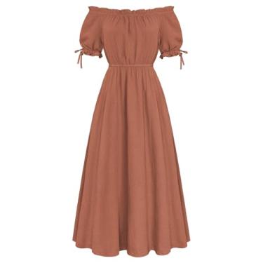 Imagem de Scarlet Darkness Vestido para mulheres, fantasia camponesa renascentista, laranja, GG