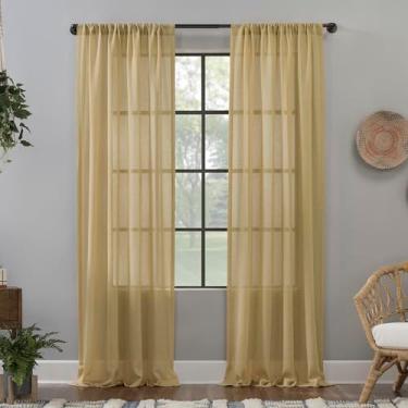 Imagem de Clean Window Painel de cortina transparente antipoeira com textura amassada para alergia/animais de estimação, 132 cm x 213 cm, amarelo linho