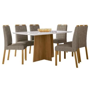Imagem de Mesa De Jantar Ambiente 160x90 Cm Com Vidro Ype Off White E 6 Cadeiras Ype Camurça Marrom