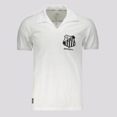 Imagem de CAMISA RETRÔ SANTOS 1963 BI MUNDIAL BRANCA, ESCUDO BORDADO, MASCULINA, P