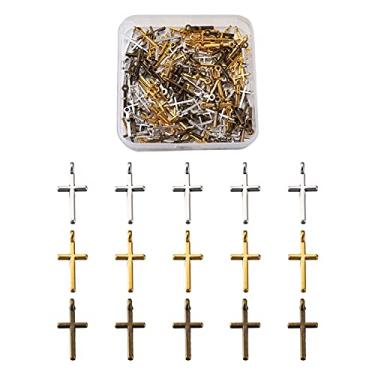Imagem de Beadthoven Pingentes de liga de estilo tibetano, 150 peças, 3 cores, pingente de crucifixo de metal, pingente de crucifixo de metal, para colar de pulseira, gargantilha, acessórios