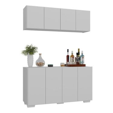 Imagem de Kit Bar Armário Aéreo E Aparador 4 Portas Multimóveis Mp1087 Branco Branco