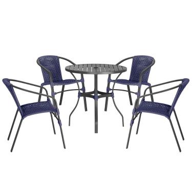 Imagem de Jogo 4 Cadeiras Corda Nautica Floripa e Mesa Tampo Ripado Aluminio Roma 1,00 m Varanda Jardim Area Piscina Trama