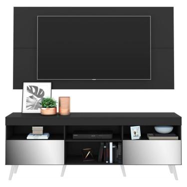 Imagem de Rack Com Painel E Suporte Tv 65" Retrô Com Espelho Flórida Multimóveis V3142 Preto/Branco