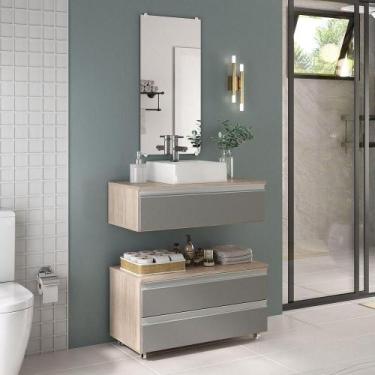 Imagem de Conjunto De Gabinete Banheiro Creta 80cm (gabinete+cuba+espelheira) Ma