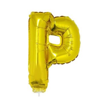 Imagem de Balão Metalizado 16" Funny Letra P Dourado com Suporte, UNICA