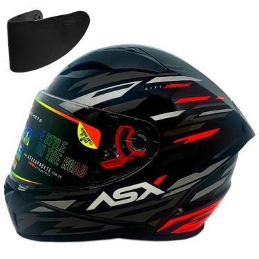 Imagem de Capacete asx city arrow brilho preto/grafite/vermelho com viseira fume