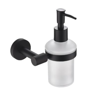 Imagem de Elegante suporte de toalha de parede em aço inoxidável preto fosco, roupão de banho, saboneteira, escova de lavar louça, conjunto de banheiro (dispensador de sabão)