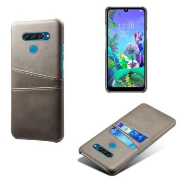 Imagem de Capas Compatível com LG Q60,Caso de couro PU-Tampa de telefone a prova de choque com 2 slots de cartão,Proteção anti-impressão digital e anti-gota-Grey