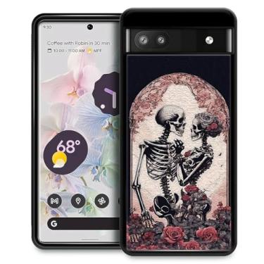 Imagem de WANKBLC Capa para Google Pixel 6A, proteção à prova de choque para homens mulheres antiderrapante para Google Pixel 6A ROS flor caveira casamento padrão louco