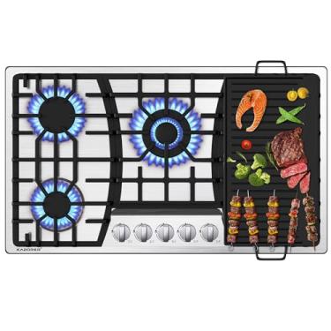 Imagem de kadorer Fogão A Gás Embutido de 30", 5 Queimadores Selados Itália Sabaf Rangetop A 41.800 Btu, Ng/Glp Conversível, Fogão A de Aço Inoxidável com Queimador Penta com Proteção de Termopar, 120 V