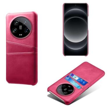 Imagem de Capas Compatível com Xiaomi 14 ULTRA,Caso de couro PU-Tampa de telefone a prova de choque com 2 slots de cartão,Proteção anti-impressão digital e anti-gota-Rose Red